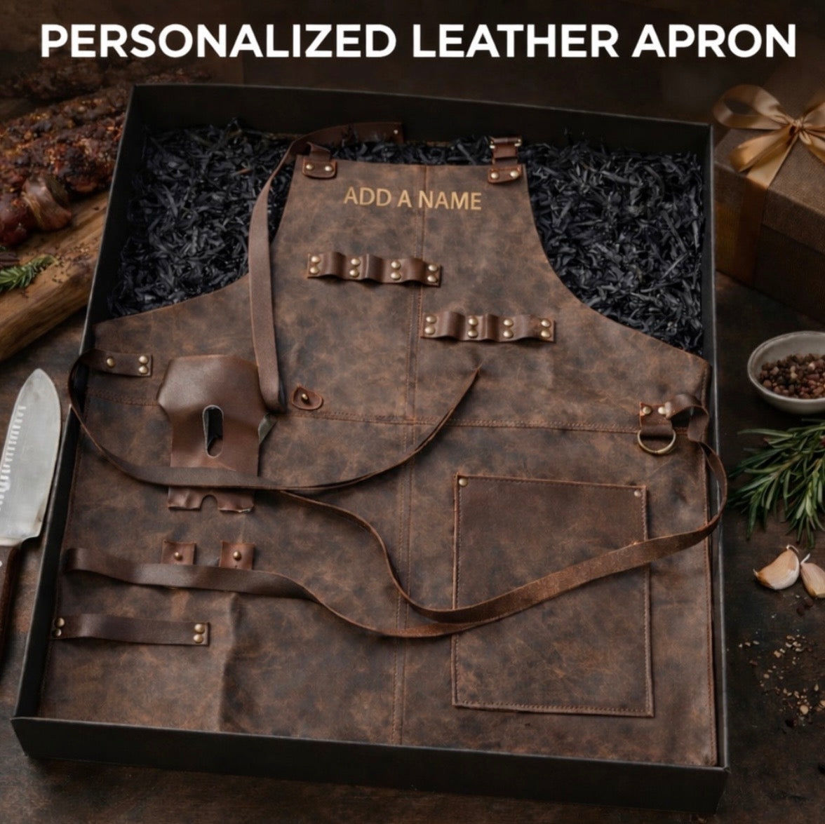 Custom Leather Apron – Personalized Work Apron for BBQ, Carpentry & Gifts