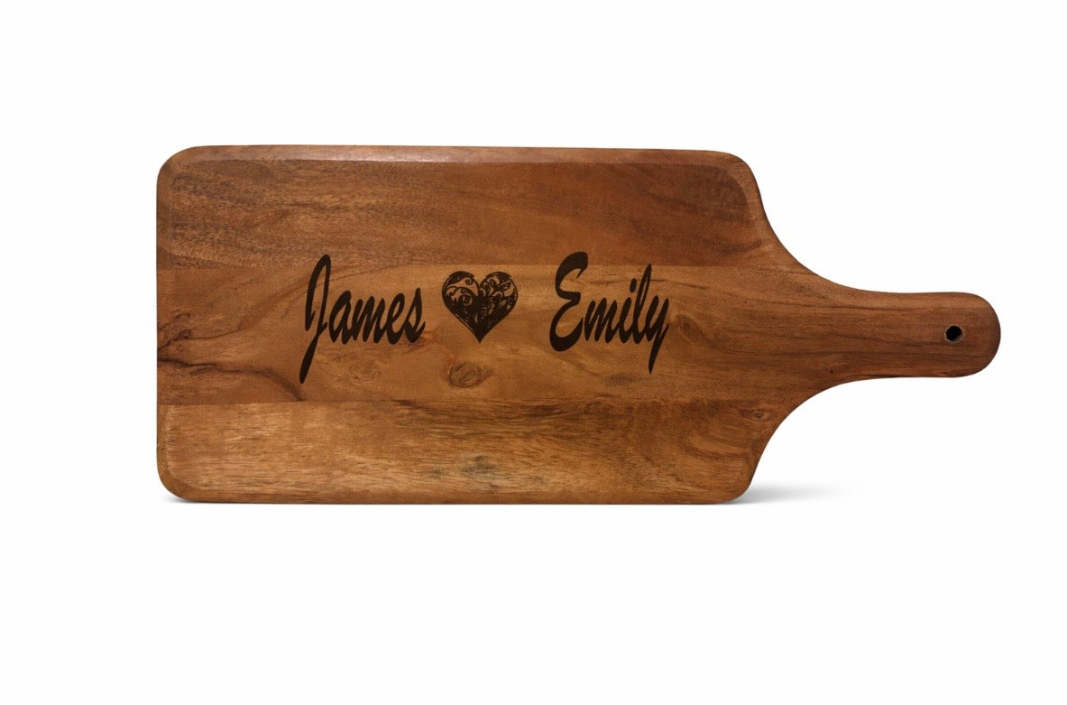 Personalized Charcuterie Board with Handle – Custom Engraved Cutting Board Gift.Acacia Wood.Size 15”x7”